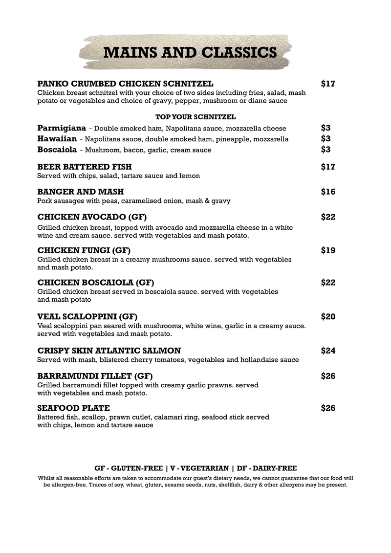 Minto Mirage Hotel Bistro Menu