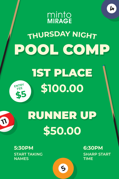 Minto Mirage Hotel Pool Comp Thursday Nights